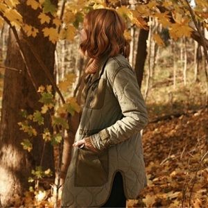 Anthropologie Quilted Green/Brown Zip Jacket